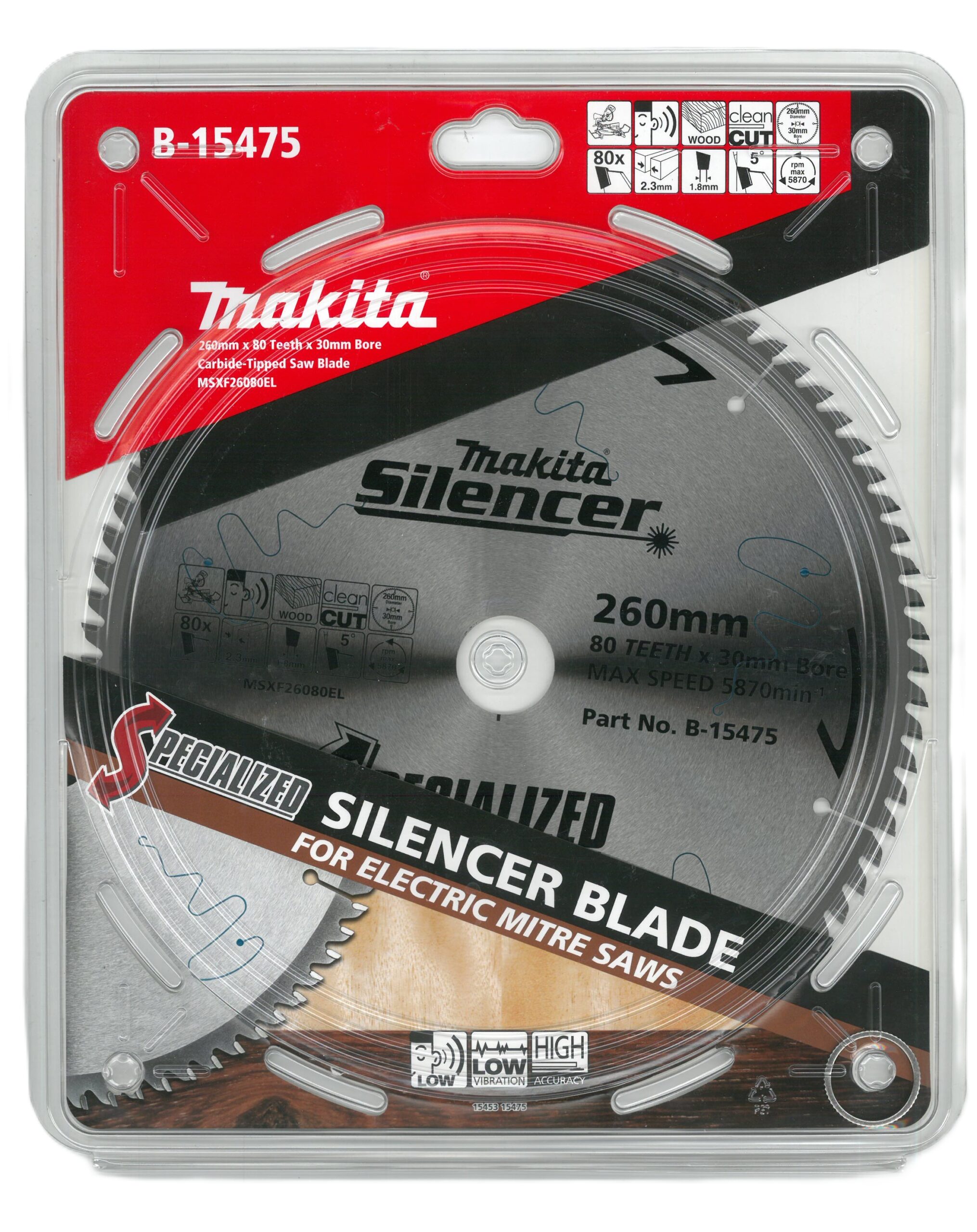 Makita Silencer TCT Saw Blade 260mm x 30/25.4mm x 80T B-15475