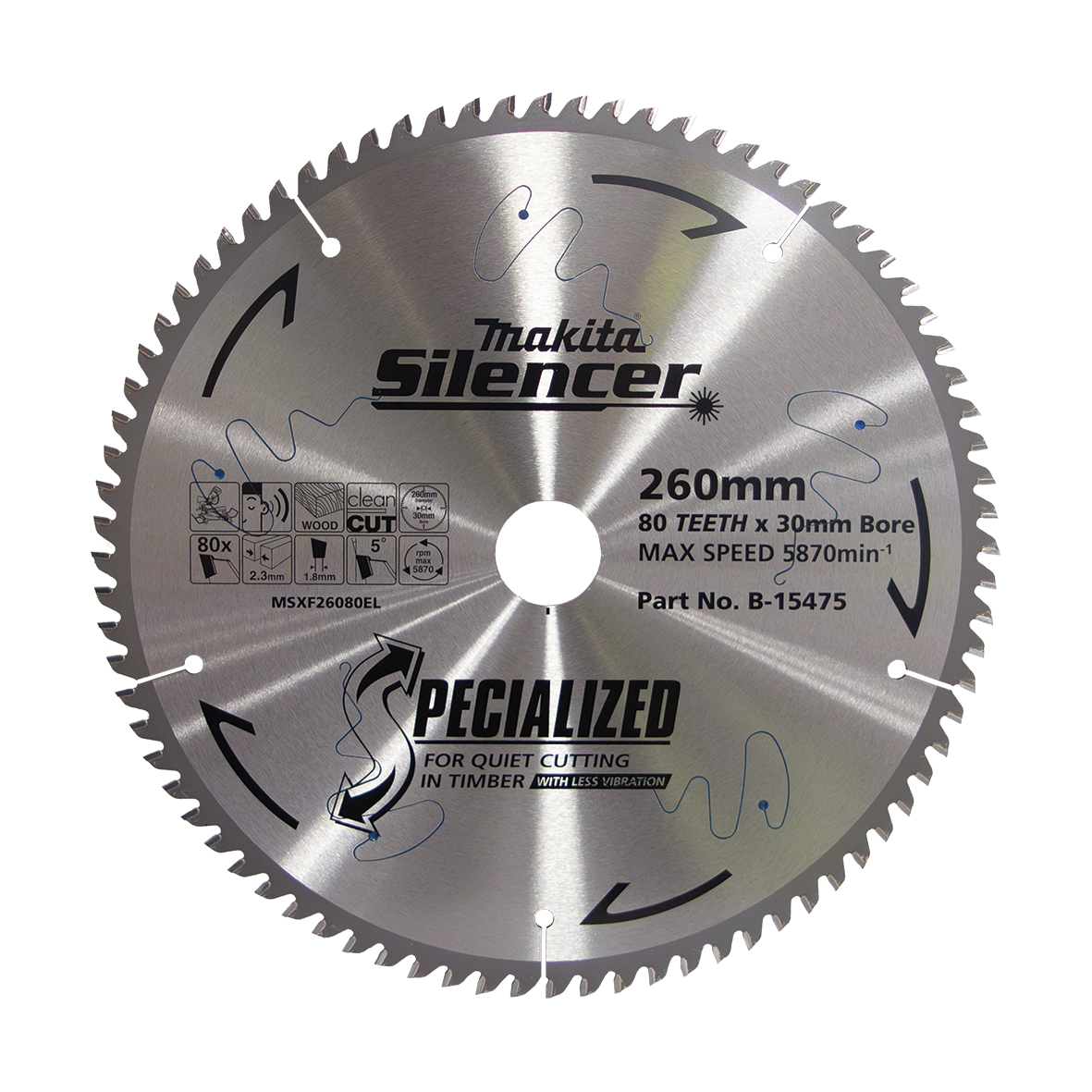 Makita Silencer TCT Saw Blade 260mm x 30/25.4mm x 80T B-15475
