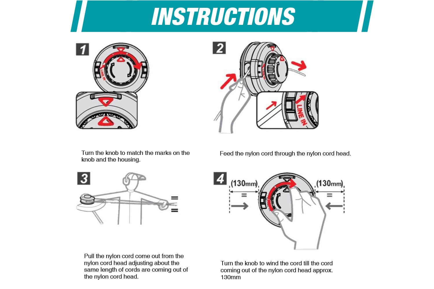 Makita Bump & Feed Head M8 x 1.25LH Thread 2.0mm x 4 meter Line 4" Trimmer Head 191D91-7 - Image 2