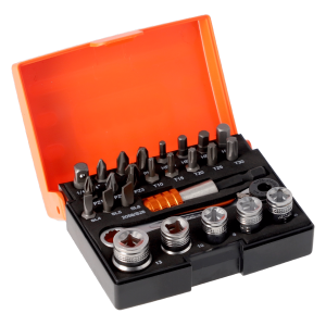 Bahco 1/4" Standard Bit and Socket Set for Slotted Phillips Pozidriv TORX Hex Head Screw 26 Pcs 2058/S26