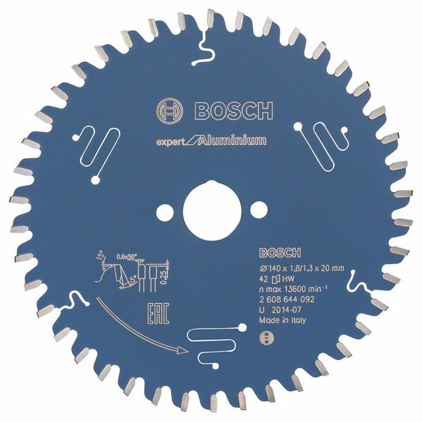 Bosch Expert for Aluminium Circular Saw Blade 140mm / 5.5", 20mm bore, 42 Tooth 2608644092