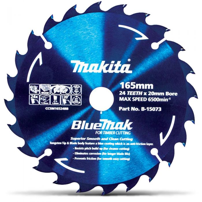 Makita B-15073 BlueMak Saw Blade 165mm 24 Tooth 20mm Bore