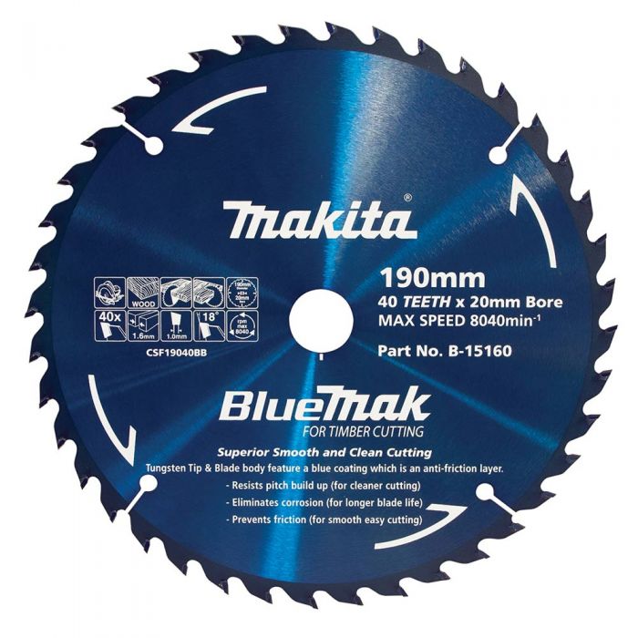 Makita B-15160 BlueMak Saw Blade 190mm 40 Tooth 20mm