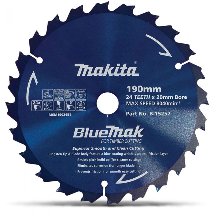 Makita B-15257 BlueMak Saw Blade 190mm 24 Tooth 20mm Bore