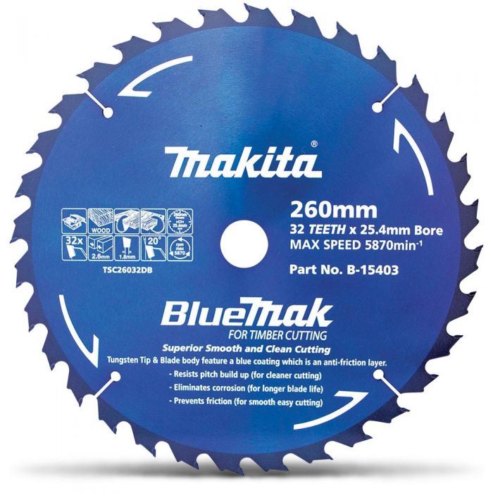 Makita B-15403 BlueMak Saw Blade 260mm 32 Tooth 25.4mm Bore