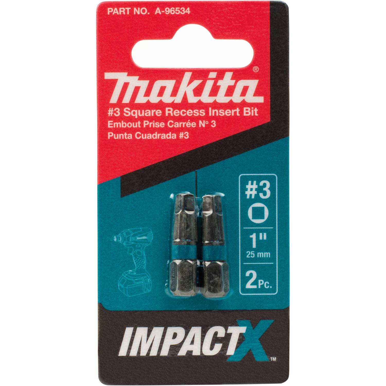 Makita Impact-X Square Drive SQ3 x 25mm Insert Bit 2 Pack A-96534