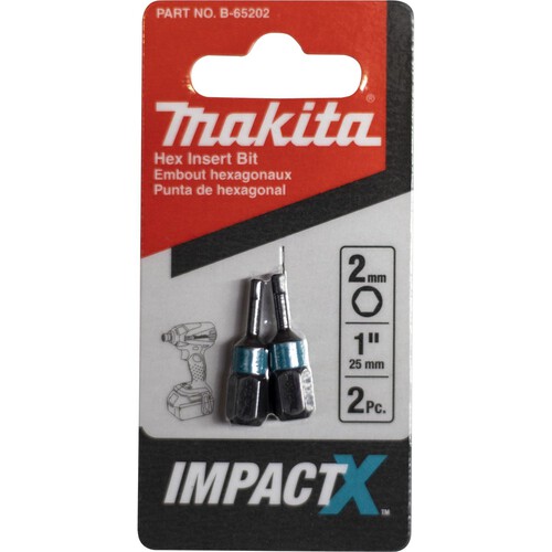 Makita Impact-X Hex Drive HEX 2 x 25mm Insert Bit 2 Pack B-65202