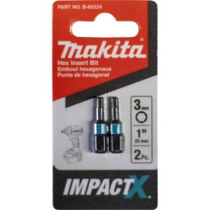 Makita Impact-X Hex Drive HEX 3 x 25mm Insert Bit 2 Pack B-65224