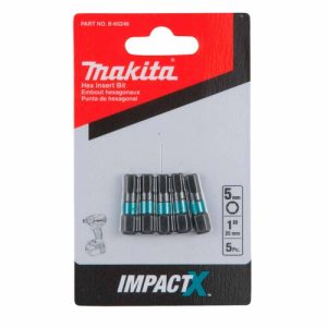Makita Impact-X Hex Drive HEX 5 x 25mm Insert Bit 5 Pack B-65246