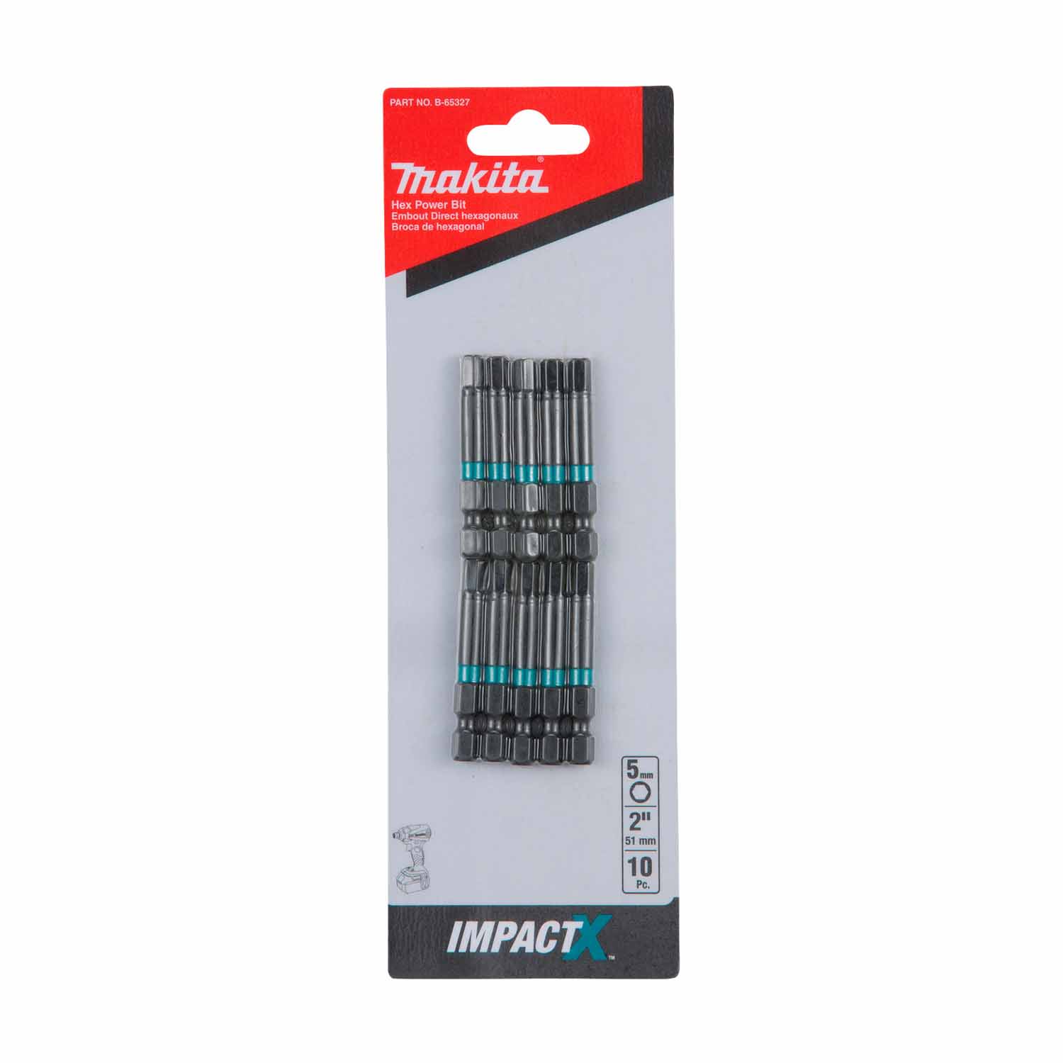 Makita Impact-X Hex Drive HEX 5mm x 50mm Driver Bit 10 Pack B-65327