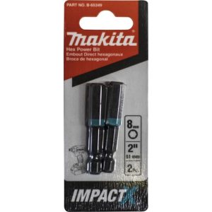 Makita Impact-X Hex Drive HEX 8mm x 50mm Driver Bit 2 Pack B-65349
