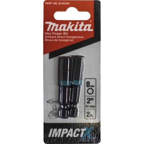 Makita Impact-X Hex Drive HEX 8mm x 50mm Driver Bit 2 Pack B-65349