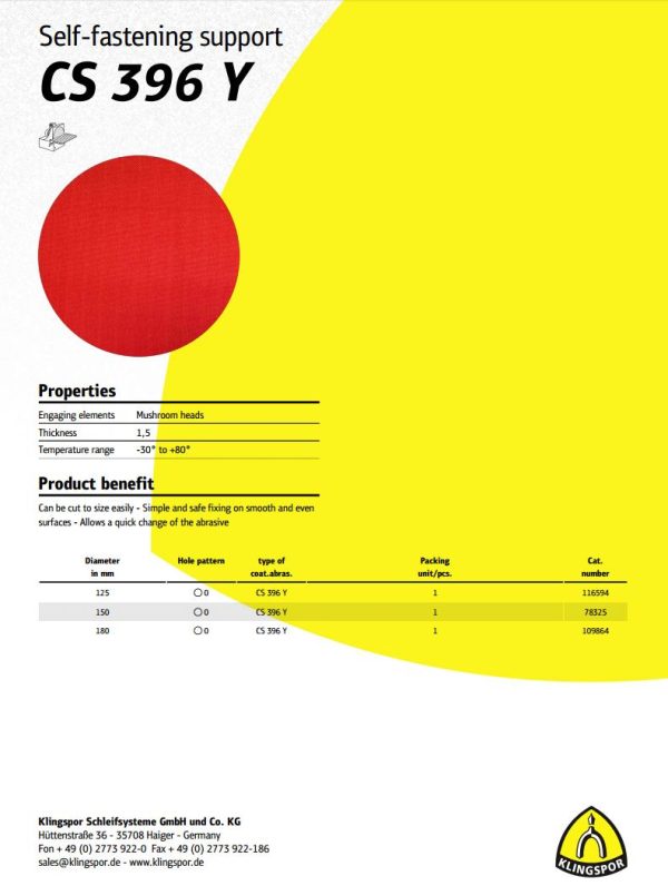 Klingspor 180mm Hook & Loop Converter Disc Velcro Self Adhesive CS396Y 109864 - Image 2