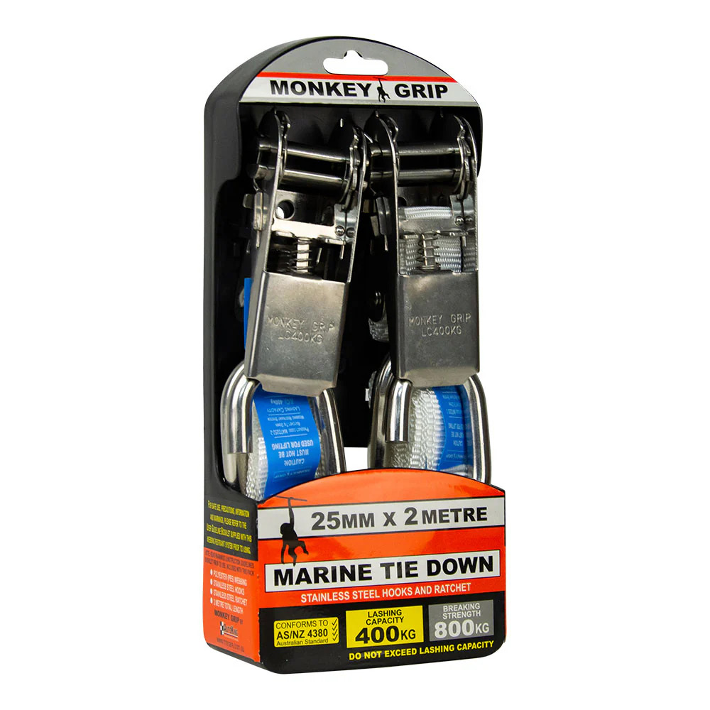 Monkey Grip Marine Tie Down 400KG Capacity 2M x 25mm Webbing - 2 Pack MATD252-2 - Image 2