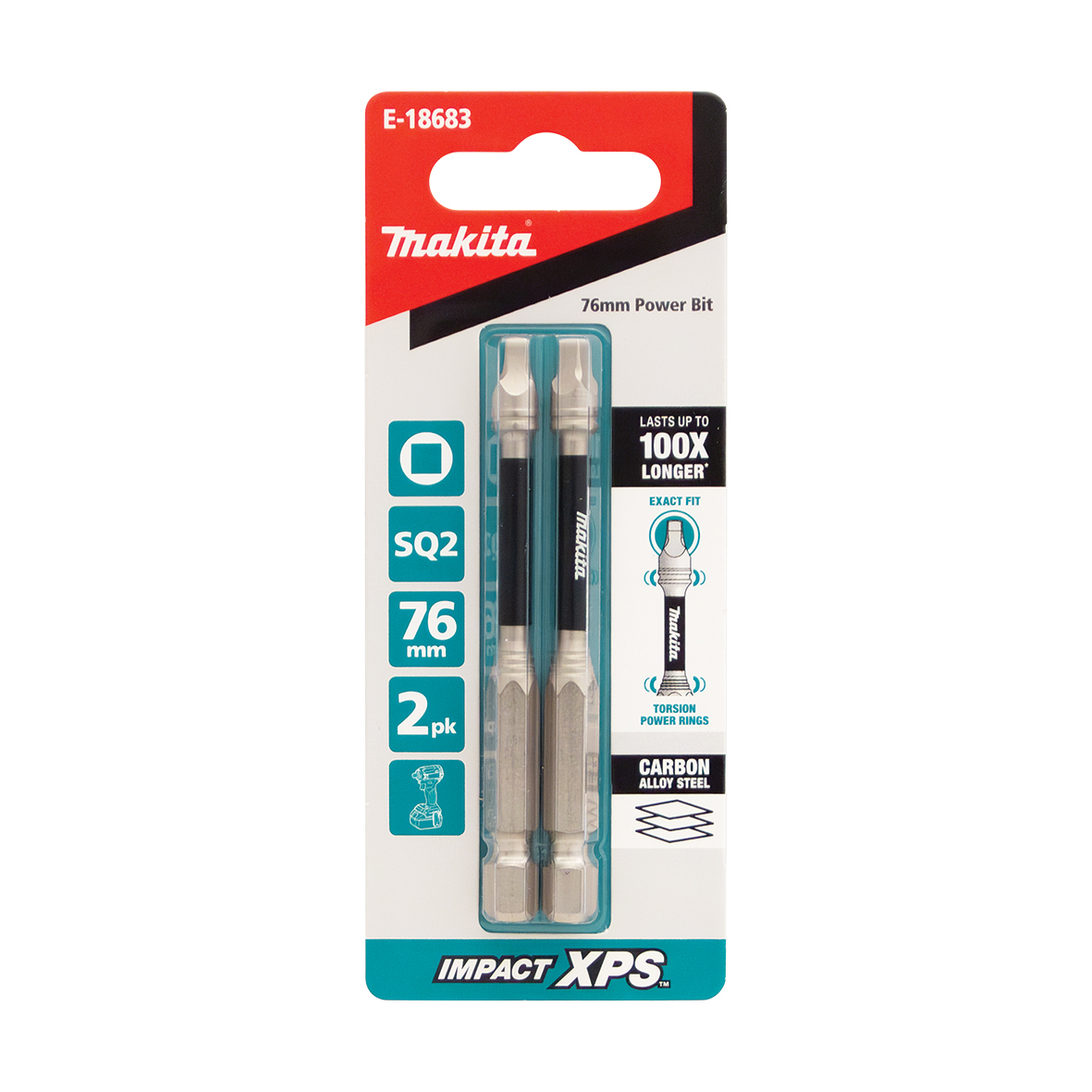 Makita Impact-XPS Square Drive SQ2 x 76mm Power Bit 2 Pack E-18683