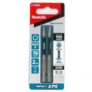 Makita Impact-XPS Hex Drive HEX 4mm x 76mm Power Bit 2 Pack E-19526
