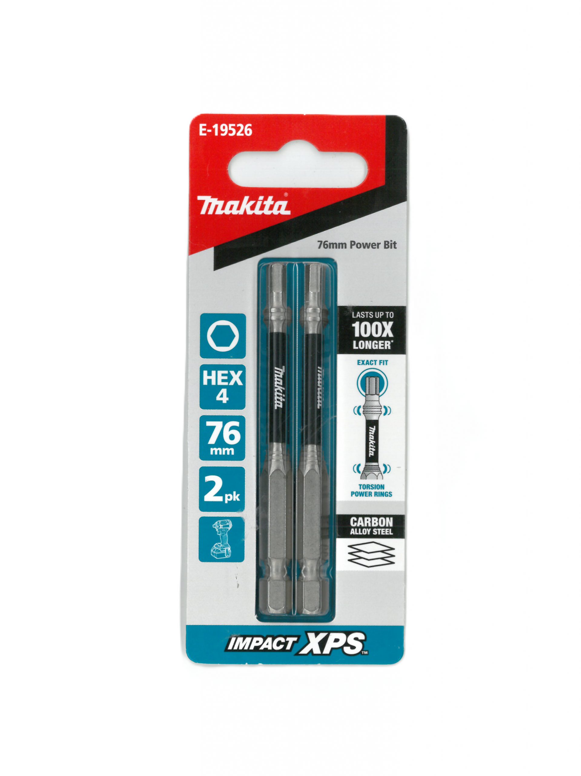 Makita Impact-XPS Hex Drive HEX 4mm x 76mm Power Bit 2 Pack E-19526