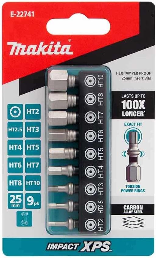 Makita Impact XPS Hex Tamper Proof 25mm Insert Bit Set 9 Piece E-22741
