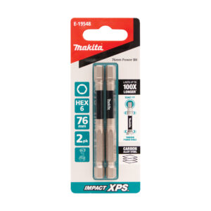 Makita Impact-XPS Hex Drive HEX6 x 76m Power Bit 2 Pack E-19548