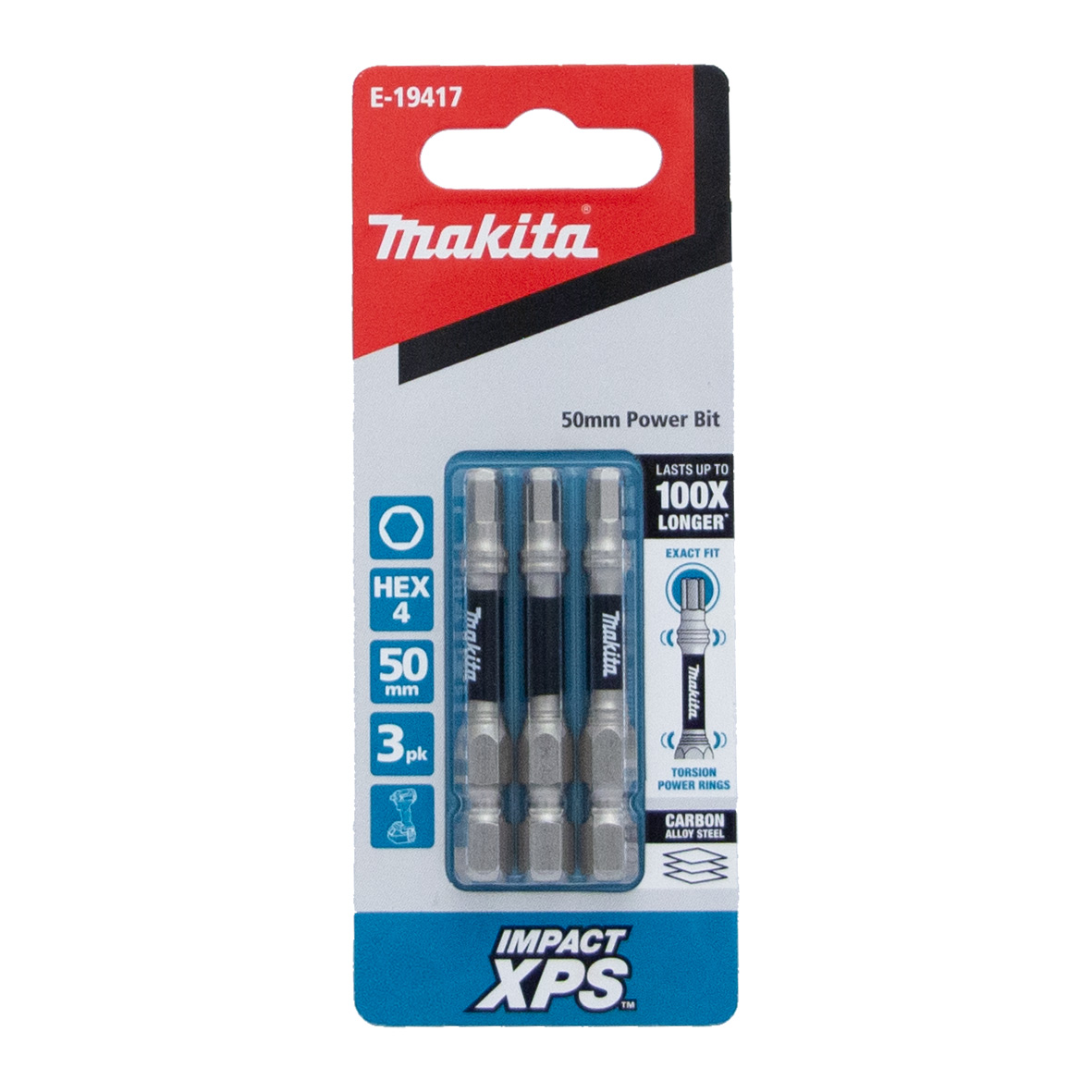 Makita Impact-XPS Hex Drive HEX4 x 50mm Power Bit 3 Pack E-19417