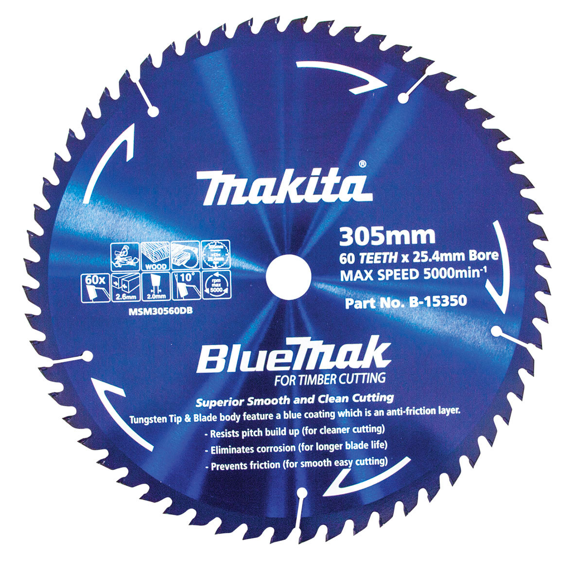 Makita BlueMak TCT Wood Cutting Blade 305mm x 25.4mm x 60T B-15350