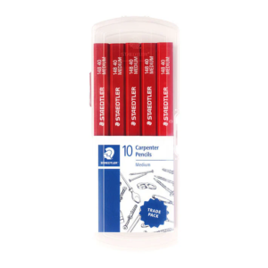 STAEDTLER Medium Black Lead Carpenters Pencils RED 2H 10 Pack Trade Pack ST14840