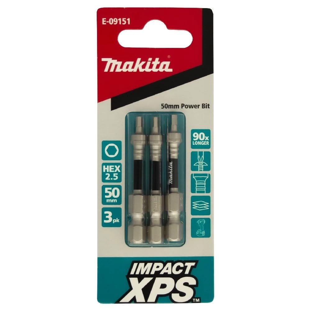 Makita Impact-XPS Hex Drive Hex 2.5 x 50mm Power Bit 3 Pack E-09151