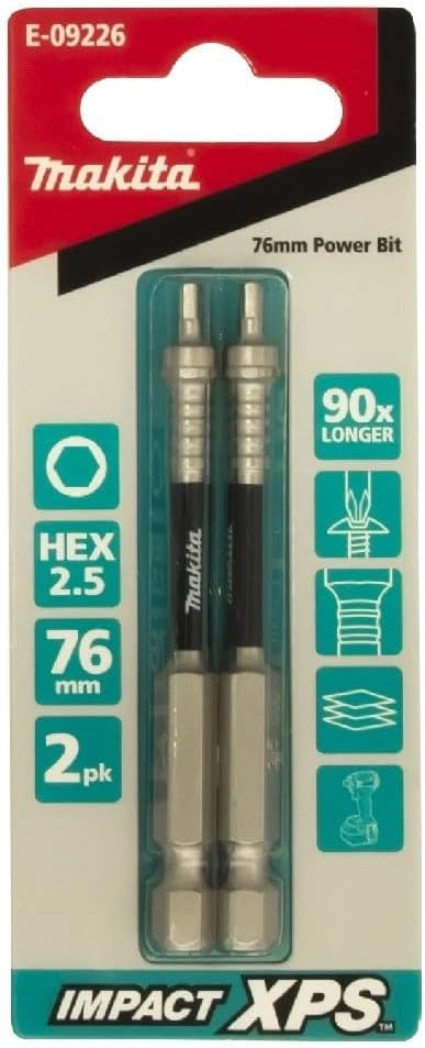 Makita Impact-XPS Hex Drive Hex 2.5 x 76mm Power Bit 3 Pack E-09226