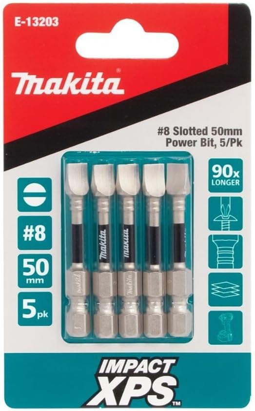 Makita Impact-XPS Slotted Drive #8 x 50mm Power Bit 5 Pack E-13203