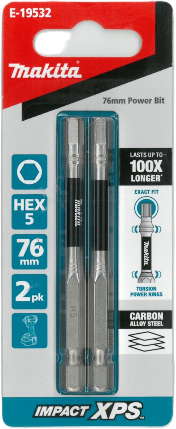 Makita Impact-XPS Hex Drive HEX5 x 76m Power Bit 2 Pack E-19532