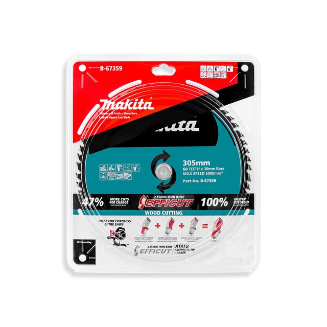 Makita 305mm x 30mm x 60T Efficut Wood Cutting TCT Circular Saw Blade B-67359