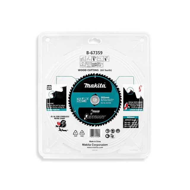 Makita 305mm x 30mm x 60T Efficut Wood Cutting TCT Circular Saw Blade B-67359