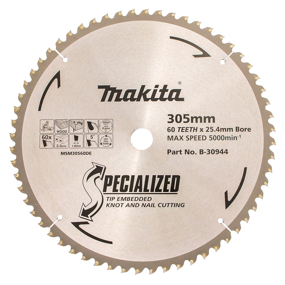 Makita 305mm x 25.4mm x 60T Knot & Nail TCT Circular Saw Blade B-30944