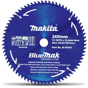 Makita BlueMak TCT Wood Cutting Blade 260mm x 25.4mm x 72T B-15419