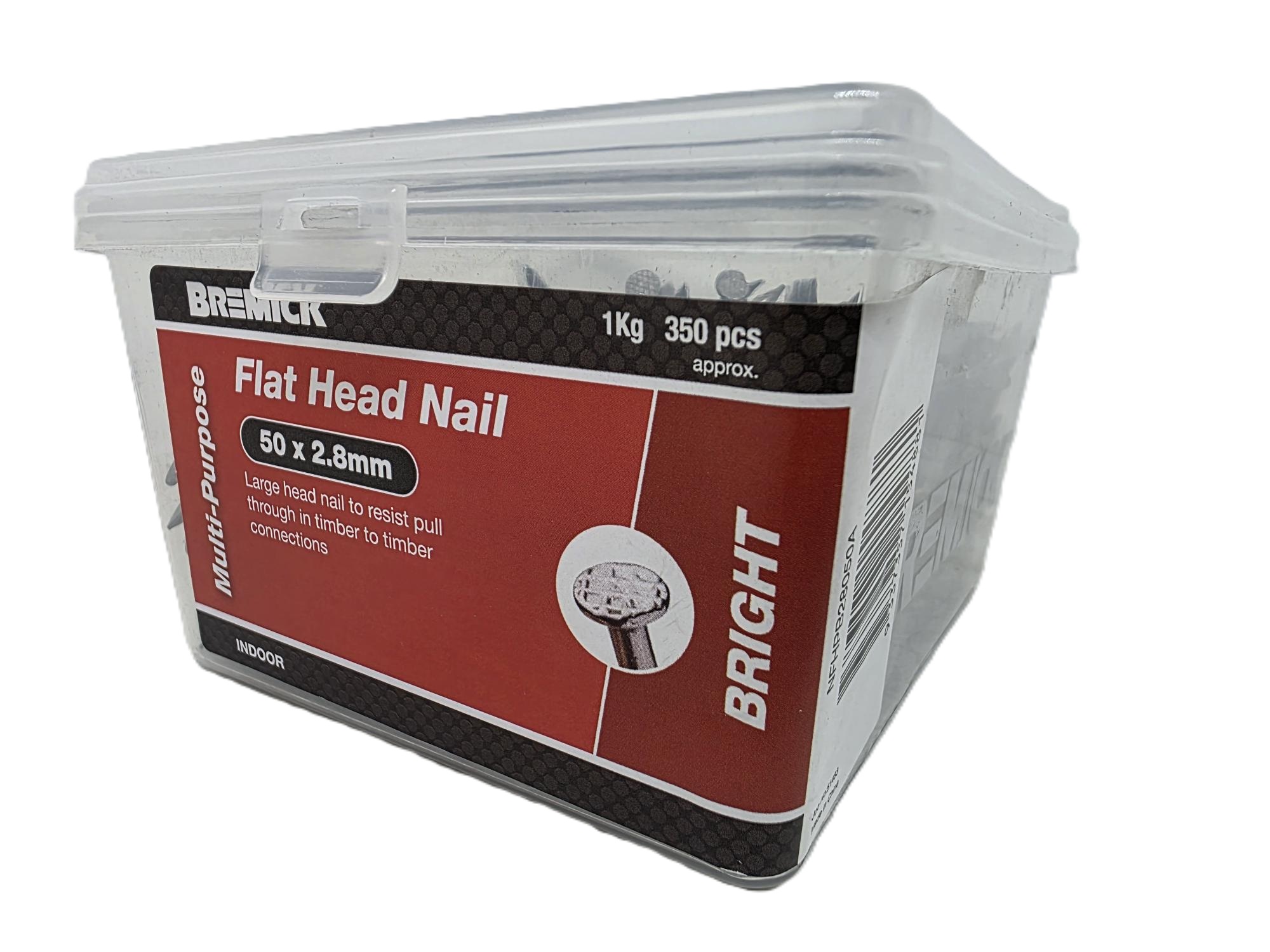 Bremick 50 x 2.8mm Flat Head Nail Bright 1kg NFHPB28050A